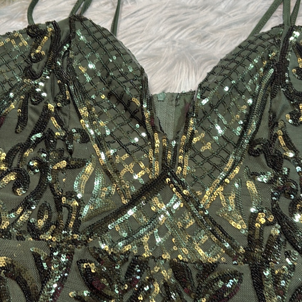 NWT AKIRA Green Sequins Mini Dress sz L - Picture 4 of 10